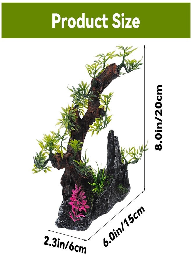 MUYG Aquarium Bonsai Tree Decor,Fish Tank Decorations Resin Rock View with Artificial Plants Accessories Betta Goldfish Ornaments Freshwater Saltwater Décor for Small Fish Shrimp - Image 2